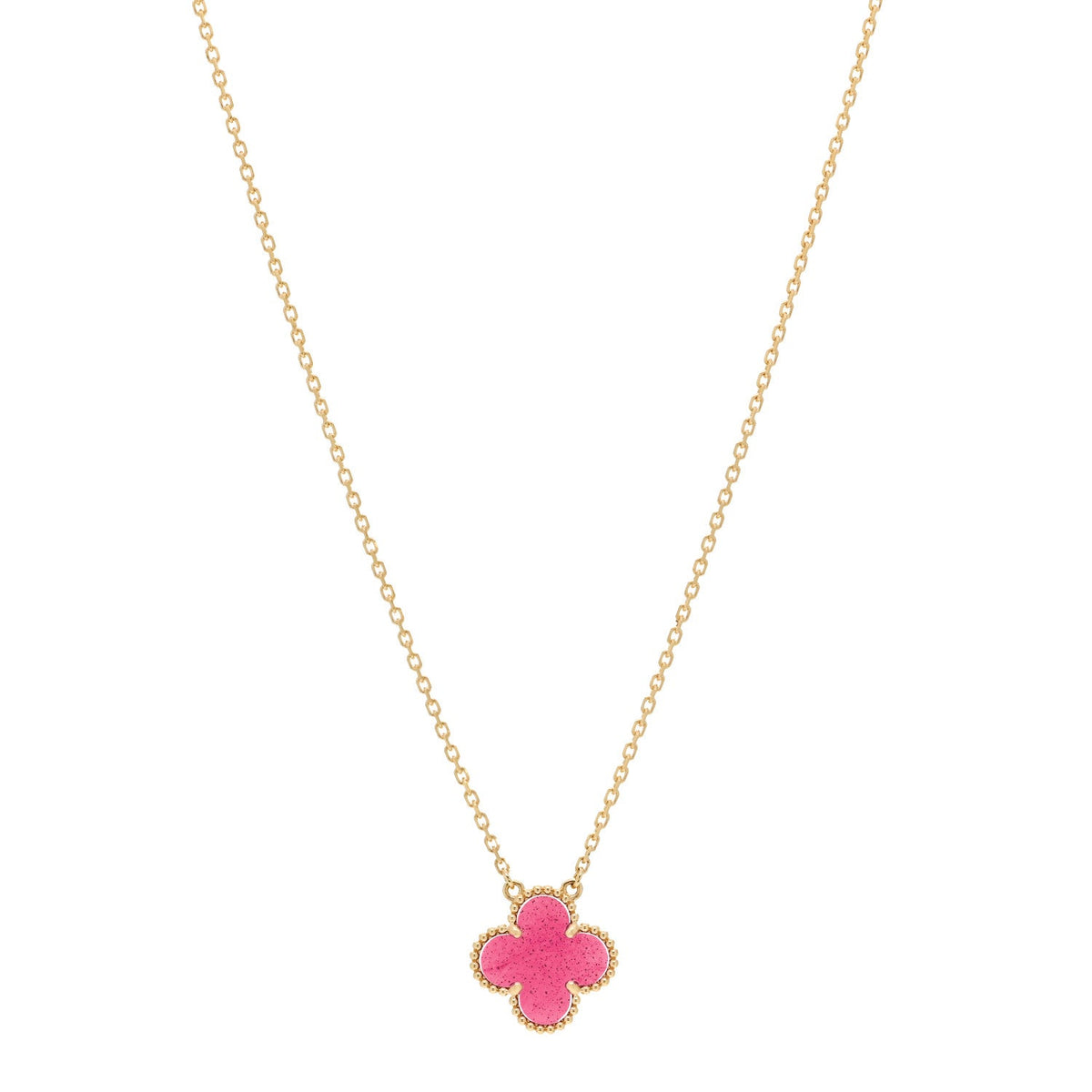 18K Yellow Gold Pink Enamel Vintage Alhambra Pendant Necklace