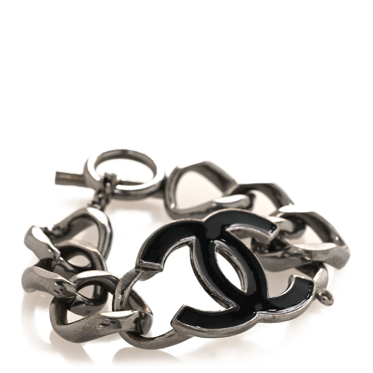 Metal Enamel CC Chain Bracelet Gunmetal Black
