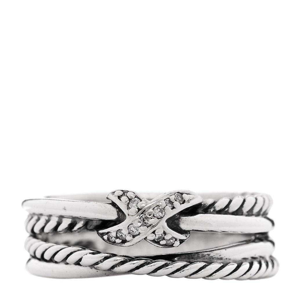 Sterling Silver Diamond X Crossover Ring 55 7.25