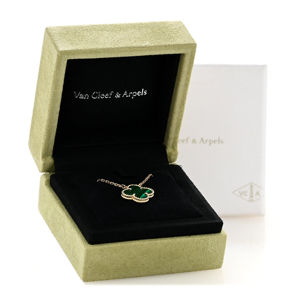 18K Yellow Gold Malachite Vintage Alhambra Pendant Necklace