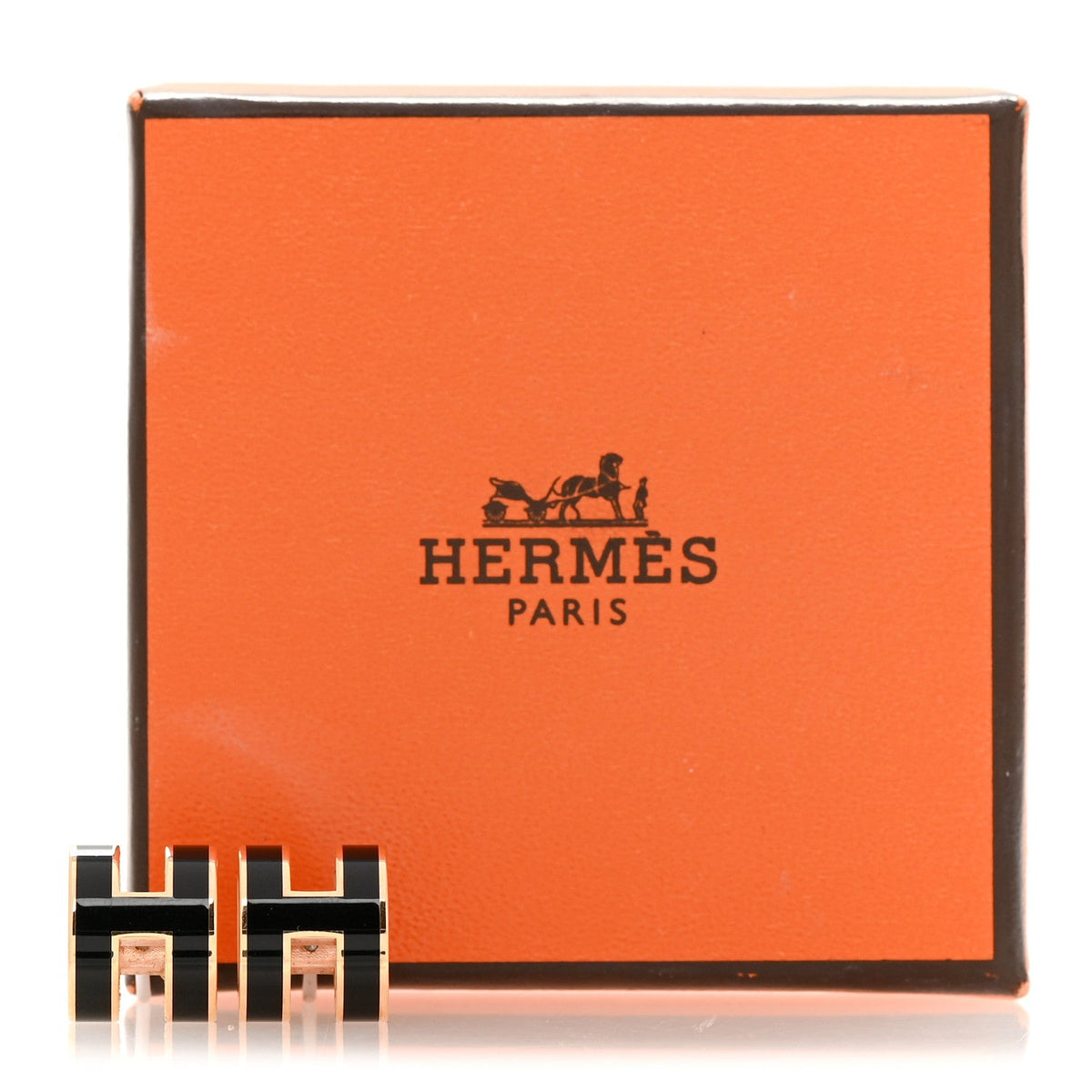 Gold Lacquered Pop H Earrings Black