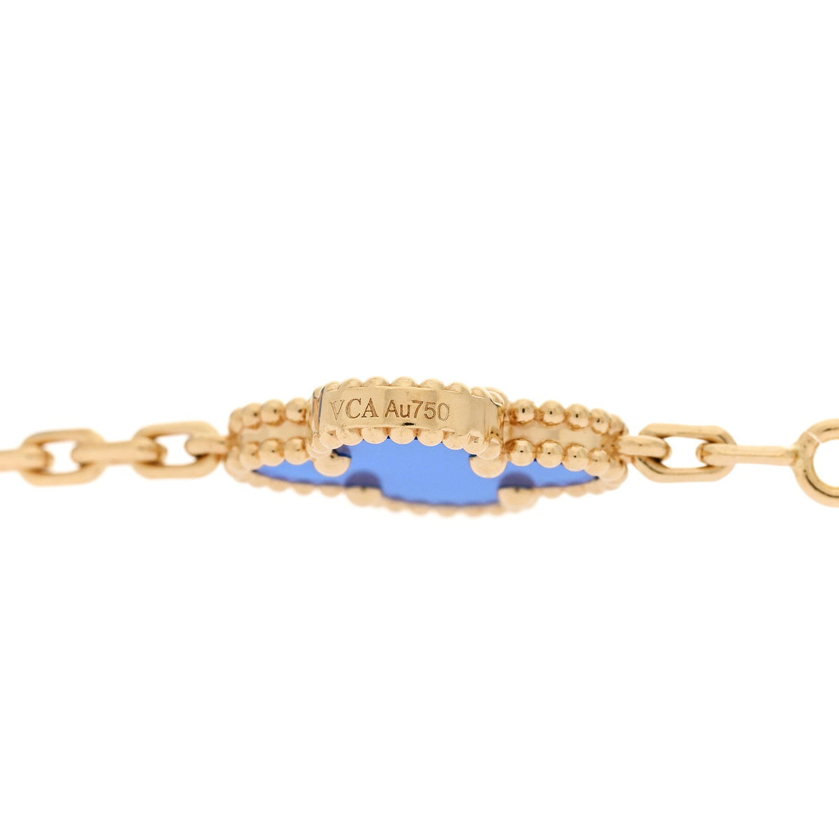 18K Yellow Gold Blue Agate 10 Motifs Vintage Alhambra Necklace