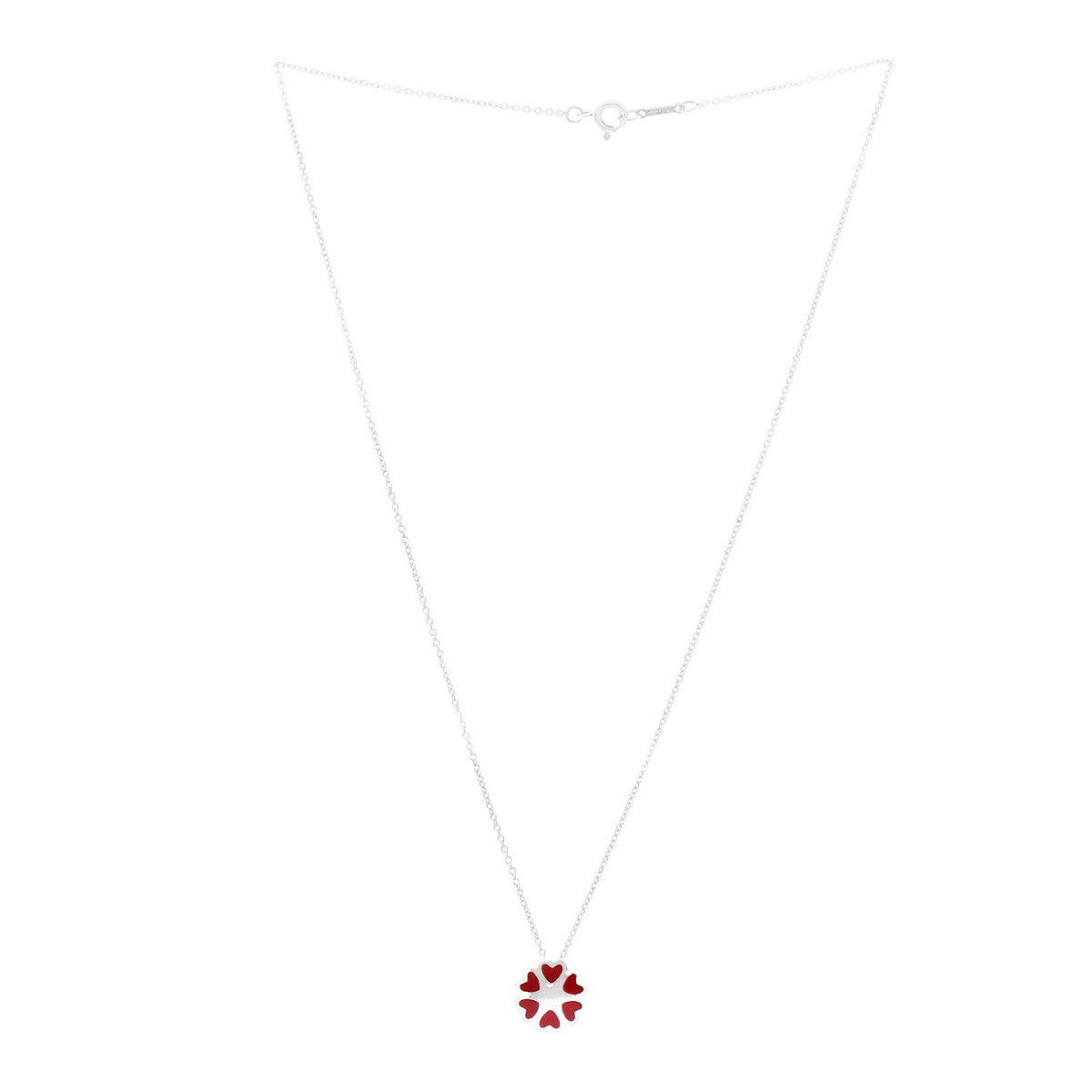 Sterling Silver Enamel Paloma Picasso Crown of Hearts Pendant Necklace Red