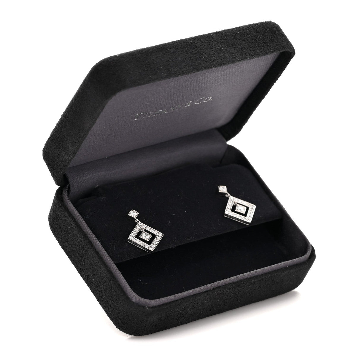 Platinum Diamond Open Square Drop Earrings