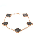 18K Rose Gold Silver Obsidian 5 Motifs Vintage Alhambra Bracelet