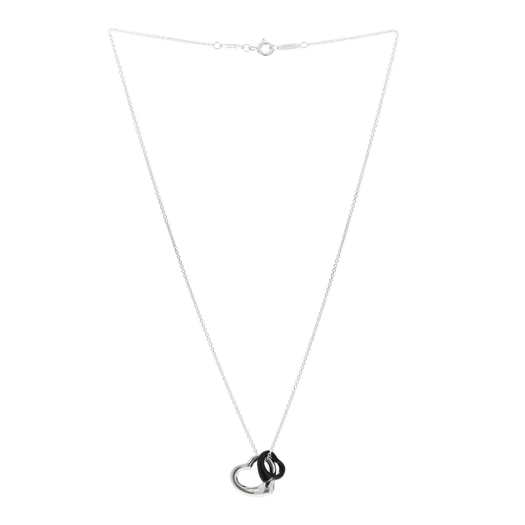 Sterling Silver Black Jade Elsa Peretti Open Heart Pendant Necklace