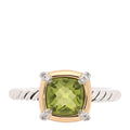 Sterling Silver 18K Yellow Gold Diamond Peridot 7mm Chatelaine Bezel Ring 53 6.25