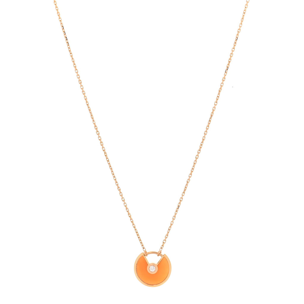 18K Pink Gold Diamond Carnelian XS Amulette de Cartier Pendant Necklace