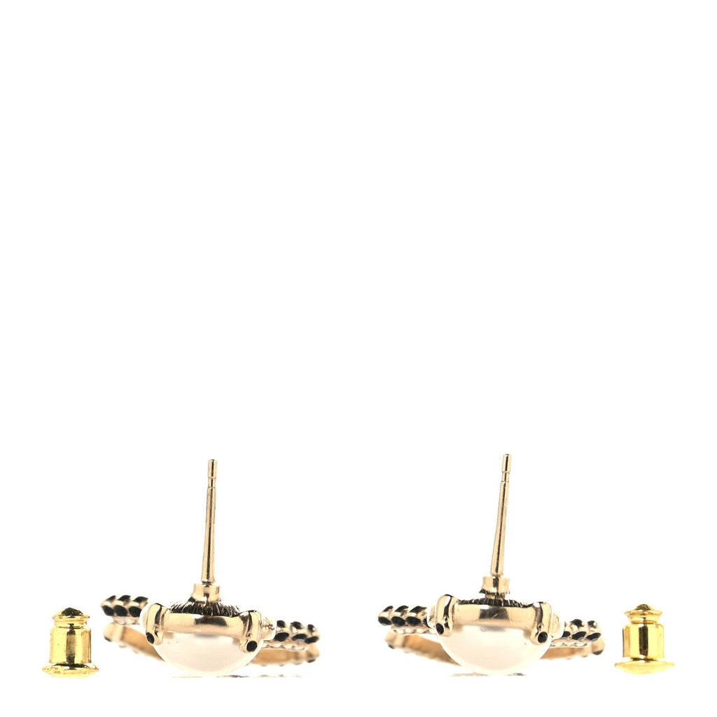 Pearl Crystal CC Drop Earrings Black Gold