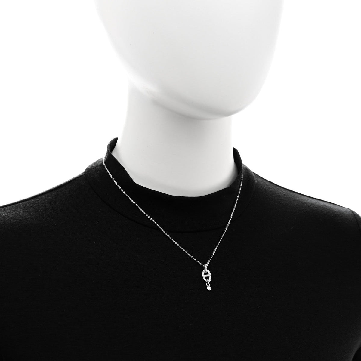 18K White Gold Diamond PM Chaine d'Ancre Enchainee Necklace
