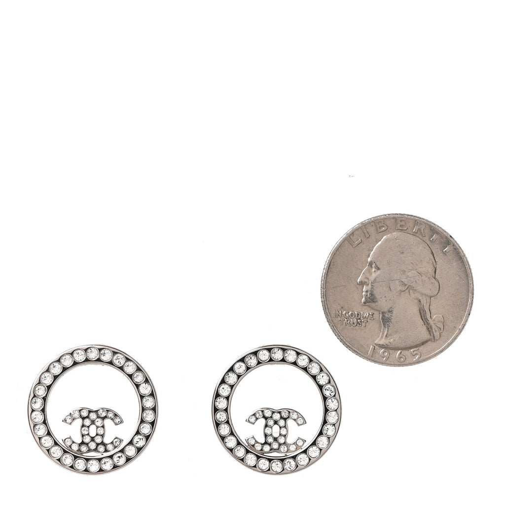 Crystal CC Round Earrings Silver