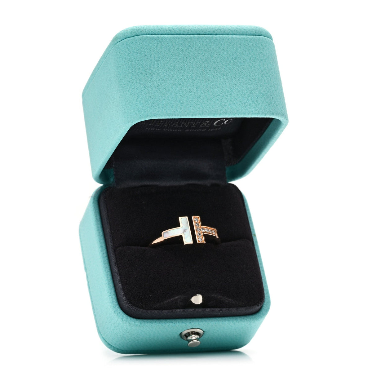 18K Rose Gold Diamond Mother of Pearl T Wire Ring 58 8.25
