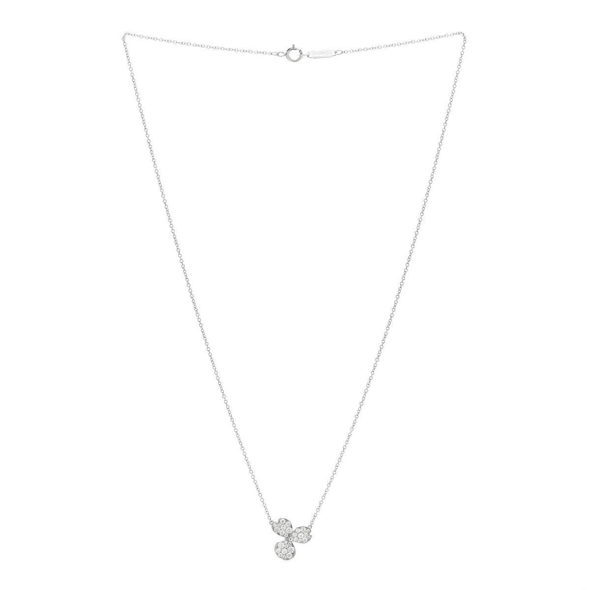 Platinum Diamond Paper Flowers Pave Pendant Necklace