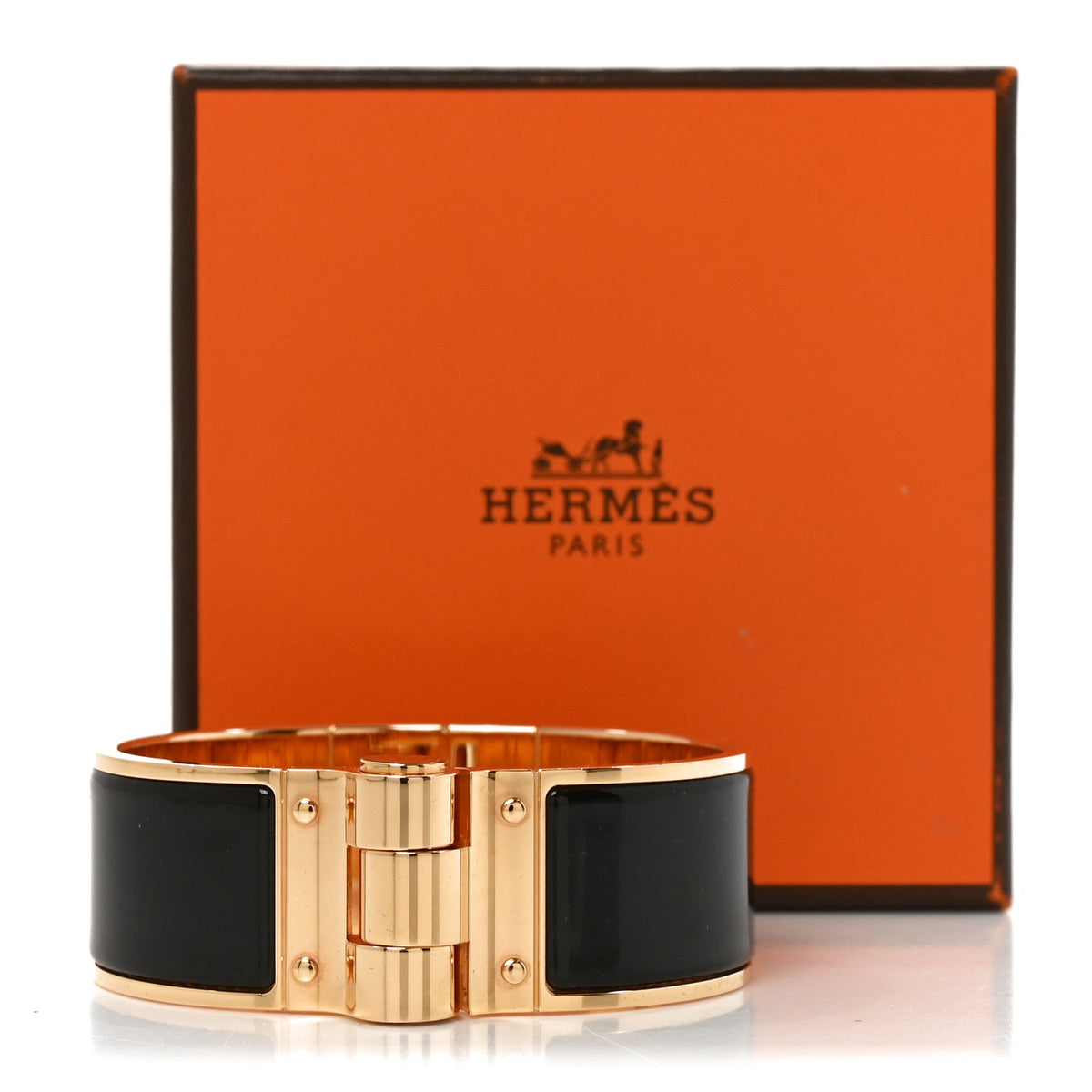 Enamel Charniere Uni Wide Hinged Bracelet M Black