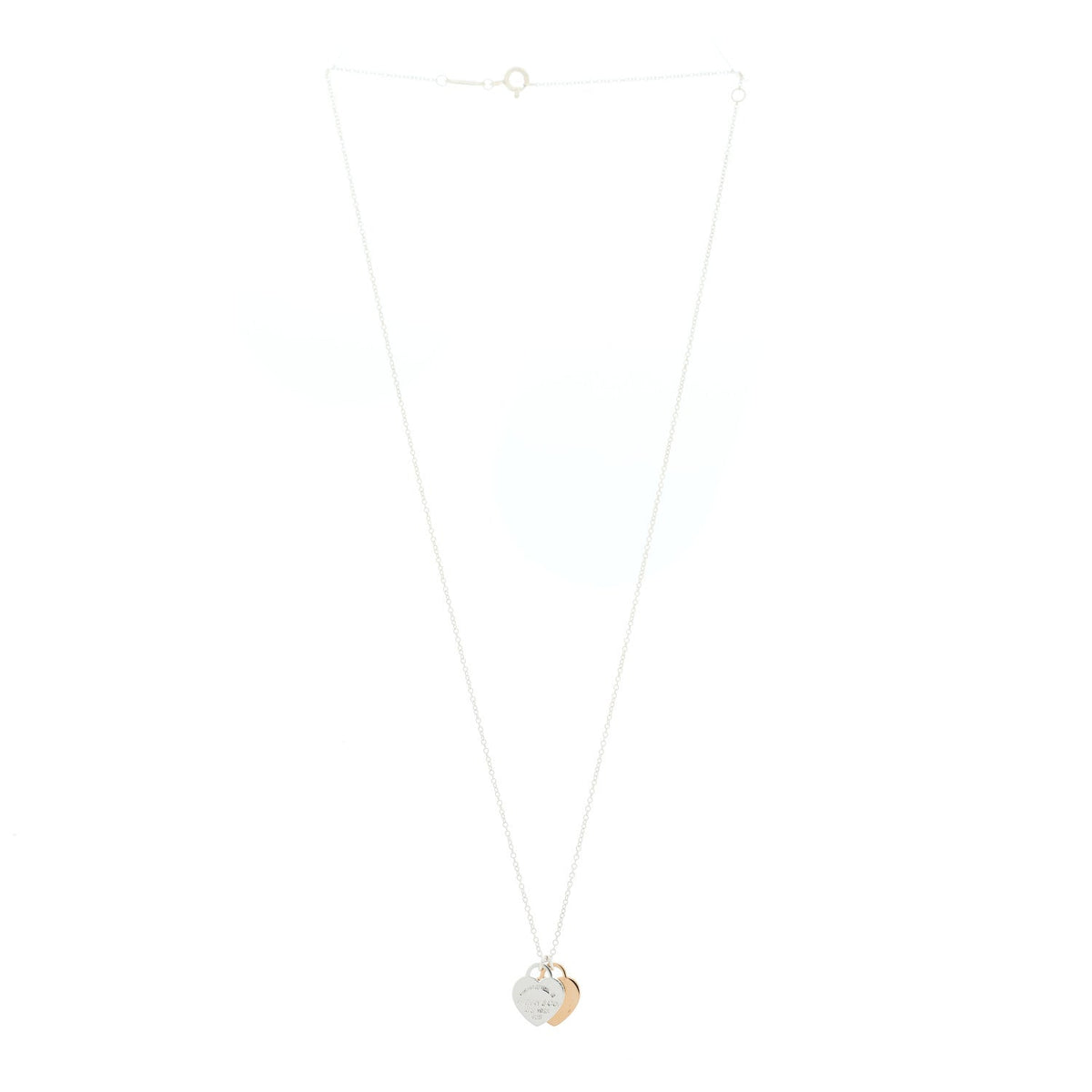 Sterling Silver 18K Rose Gold Mini Return to Tiffany Double Heart Tag Pendant Necklace