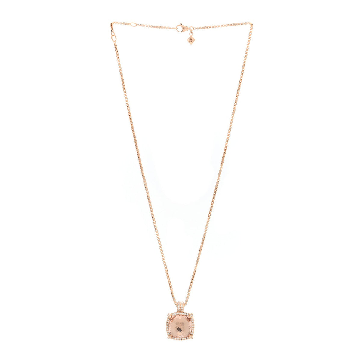 18K Rose Gold Diamond Morganite 14mm Chatelaine Pave Bezel Pendant Necklace
