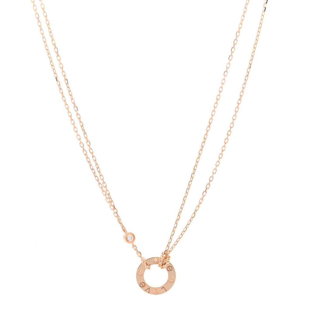 18K Pink Gold 2 Diamond LOVE Necklace