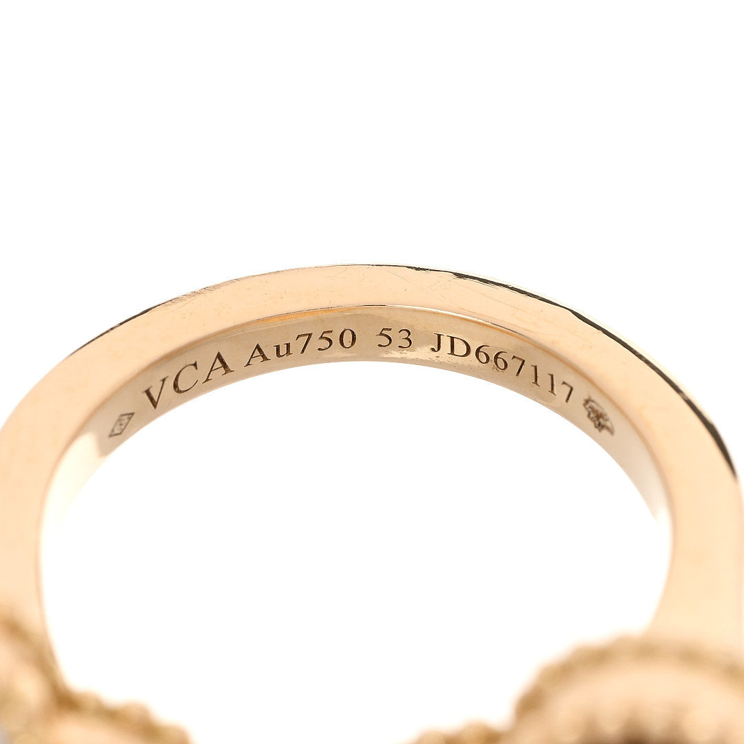 18K Yellow Gold Mother of Pearl Tiger Eye Lucky Alhambra Between the Finger Ring 53 6.5