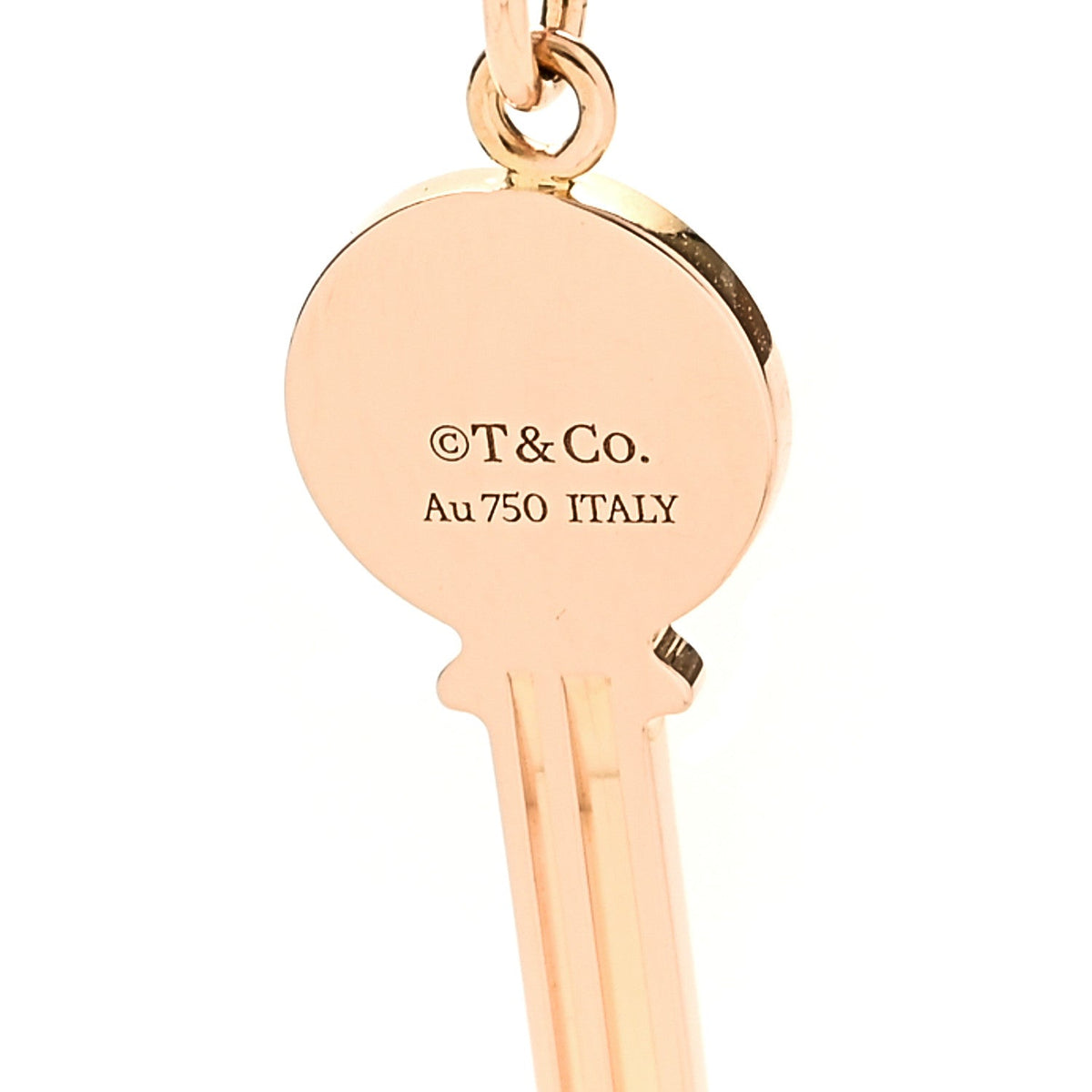 18K Rose Gold Diamond Mini Modern Keys Round Key Pendant Necklace