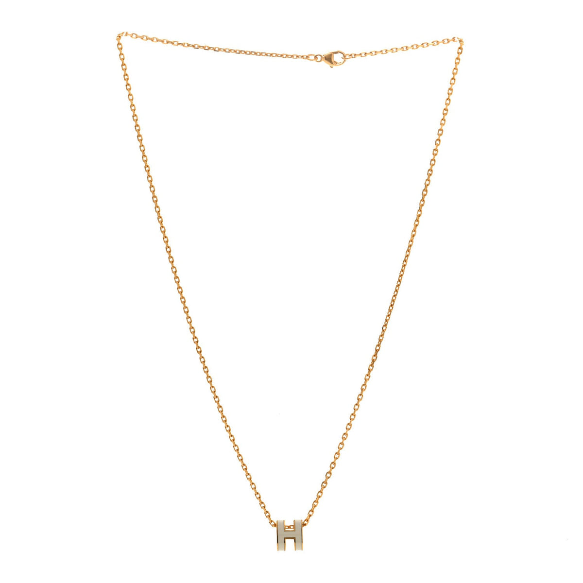 Lacquered Gold Mini Pop H Pendant Necklace White