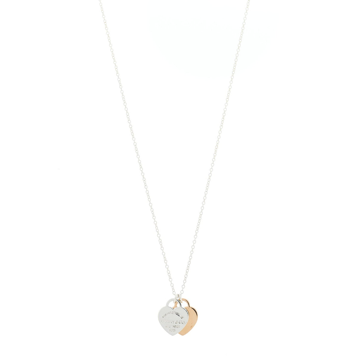 Sterling Silver 18K Rose Gold Mini Return to Tiffany Double Heart Tag Pendant Necklace