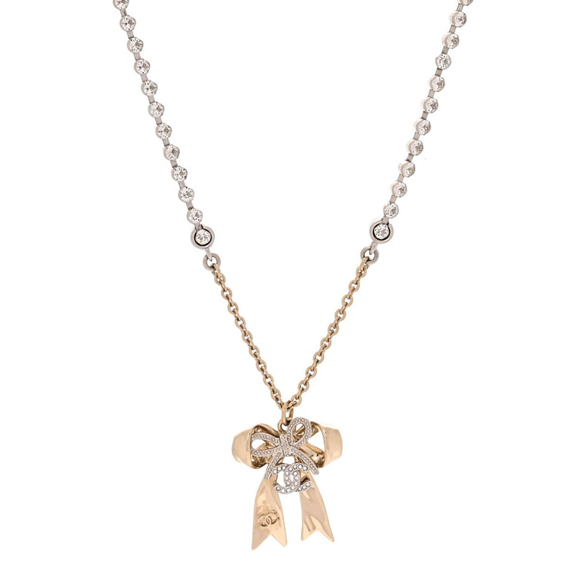 Crystal CC Bow Pendant Necklace Gold Silver
