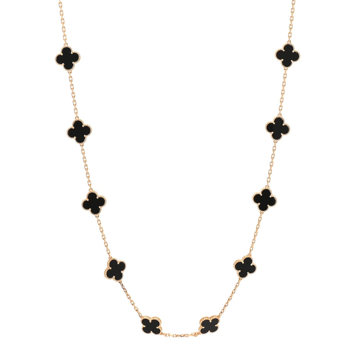 18K Yellow Gold Black Onyx 20 Motifs Vintage Alhambra Necklace
