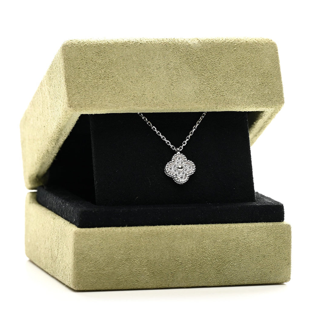 18K White Gold Diamond Sweet Alhambra Pendant Necklace