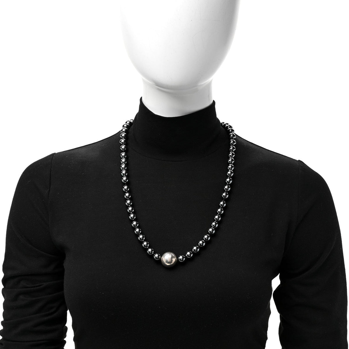 Sterling Silver Hematite Hammered Bead Station Necklace