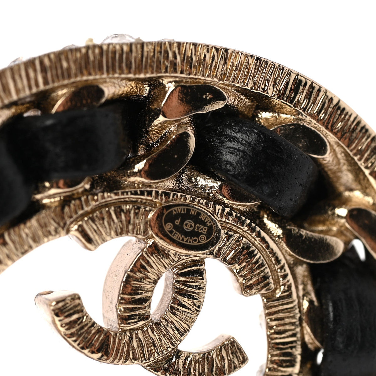 Crystal Lambskin Chain CC No 5 Earrings Gold Black