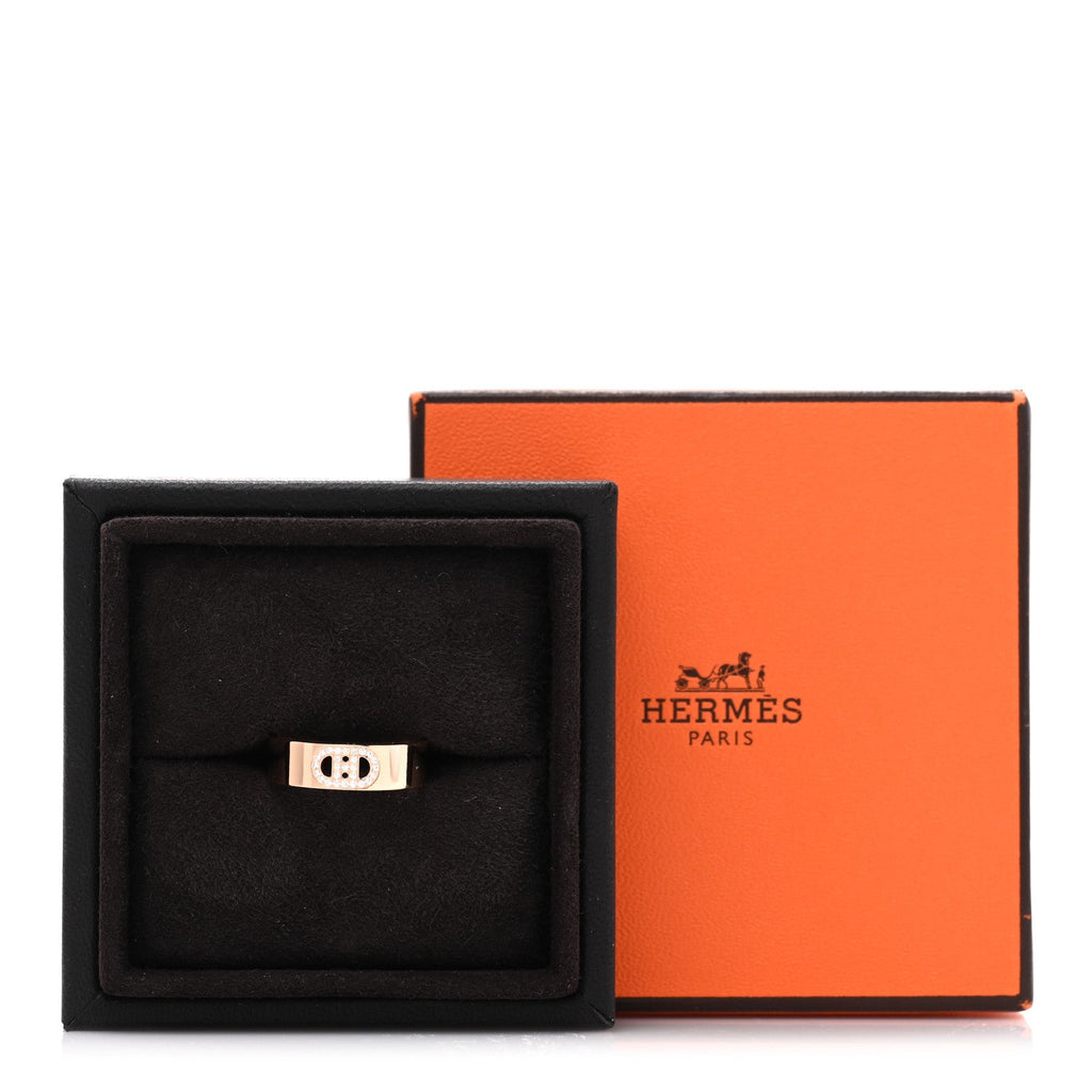 18K Rose Gold Diamond PM H D'Ancre Ring 54 7