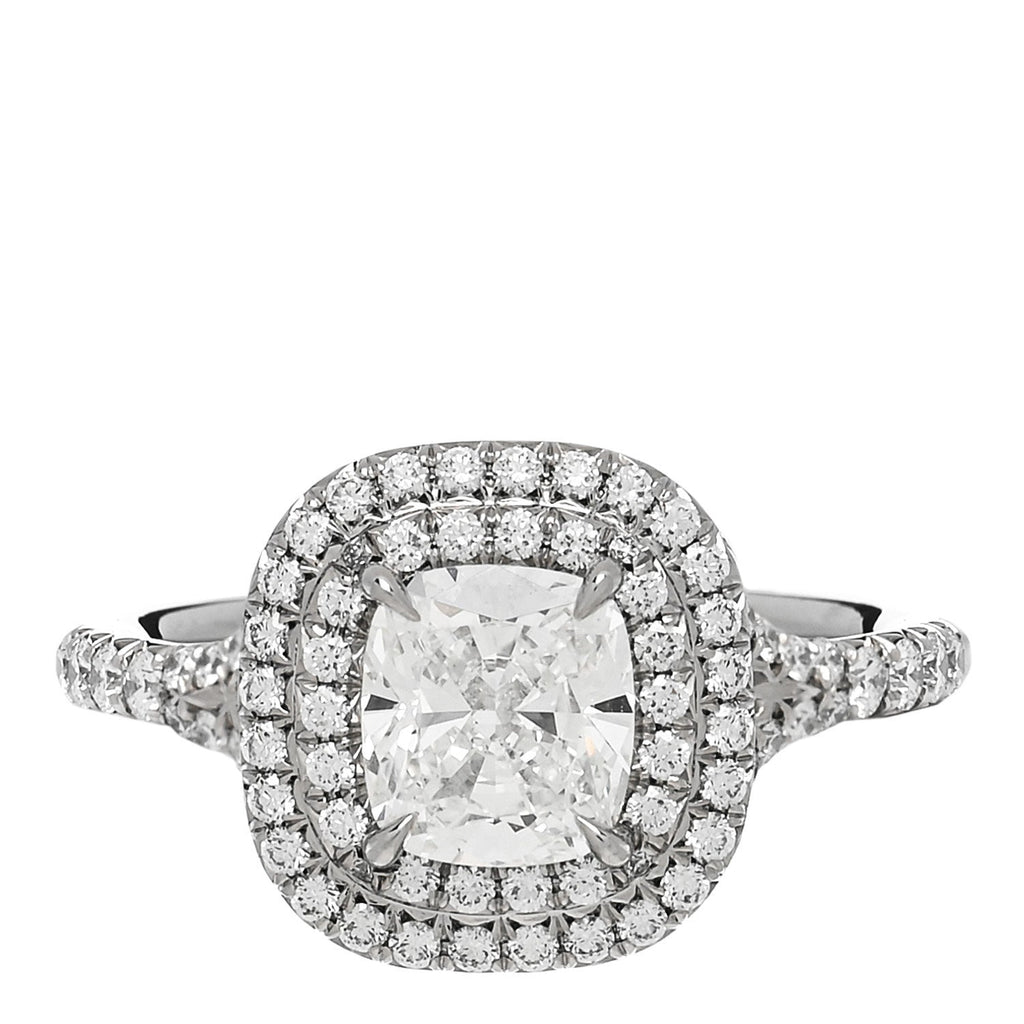 Platinum Diamond 1.11ct Soleste Cushion Cut Double Halo Engagement Ring 49 4.75