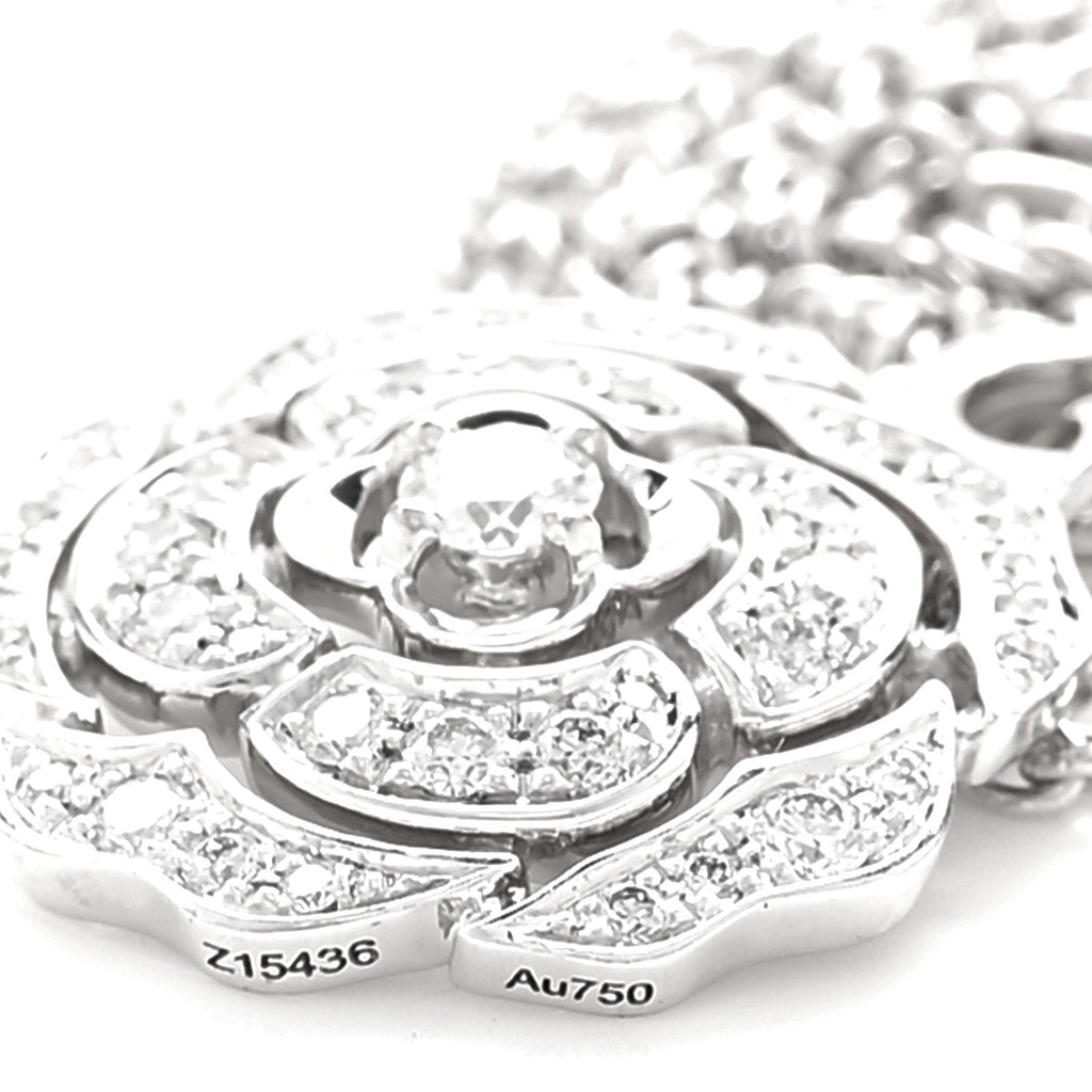 18K White Gold Diamond Bouton de Camelia Pendant Necklace