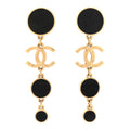 Metal Resin Disc CC Long Drop Earrings Gold Black