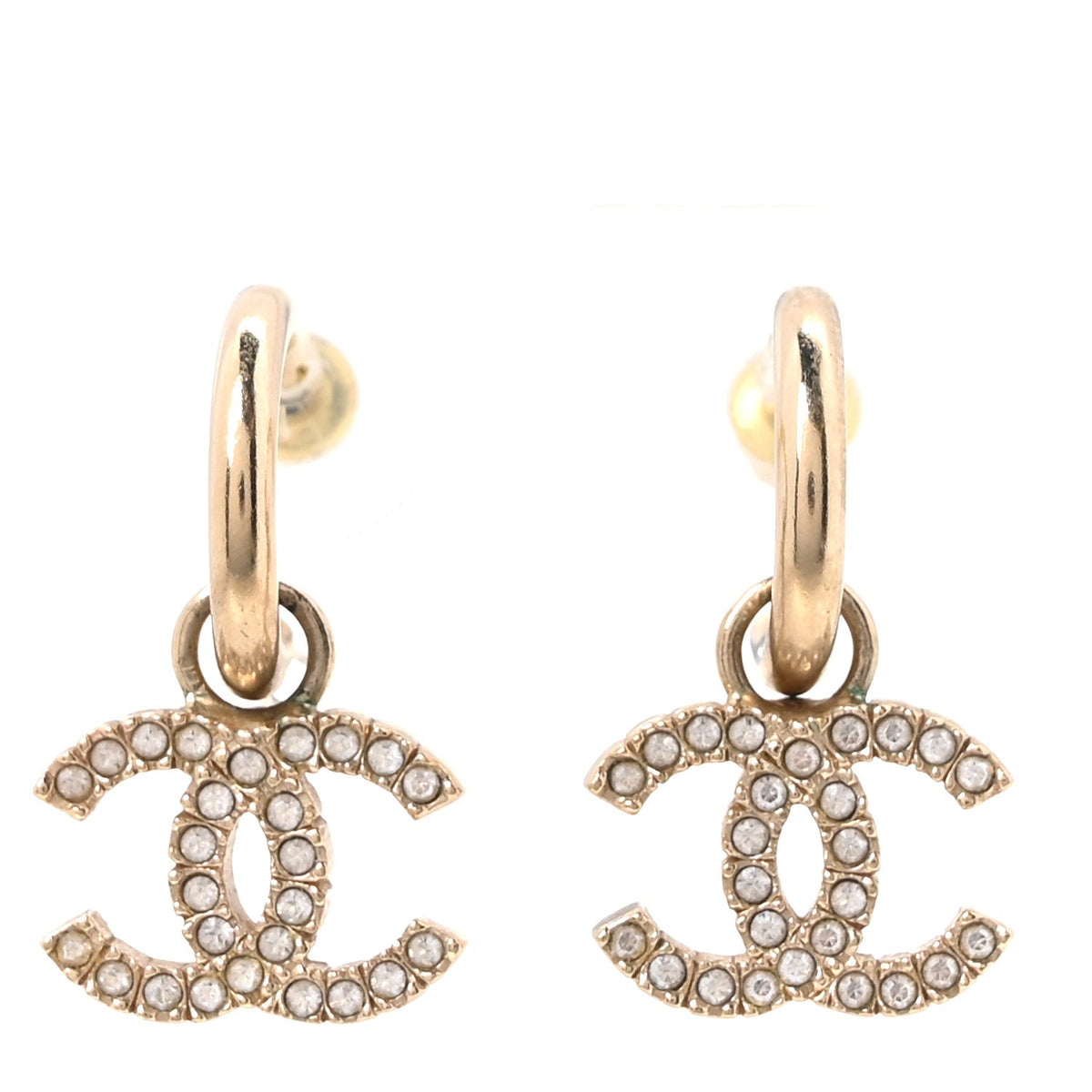 Metal Crystal CC Hoop Drop Earrings Gold