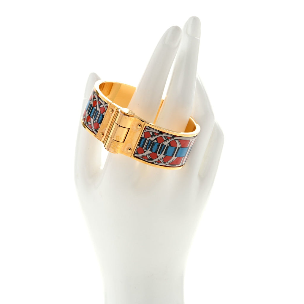 Enamel Printed Wide Balades Equestres Hinged Bracelet M