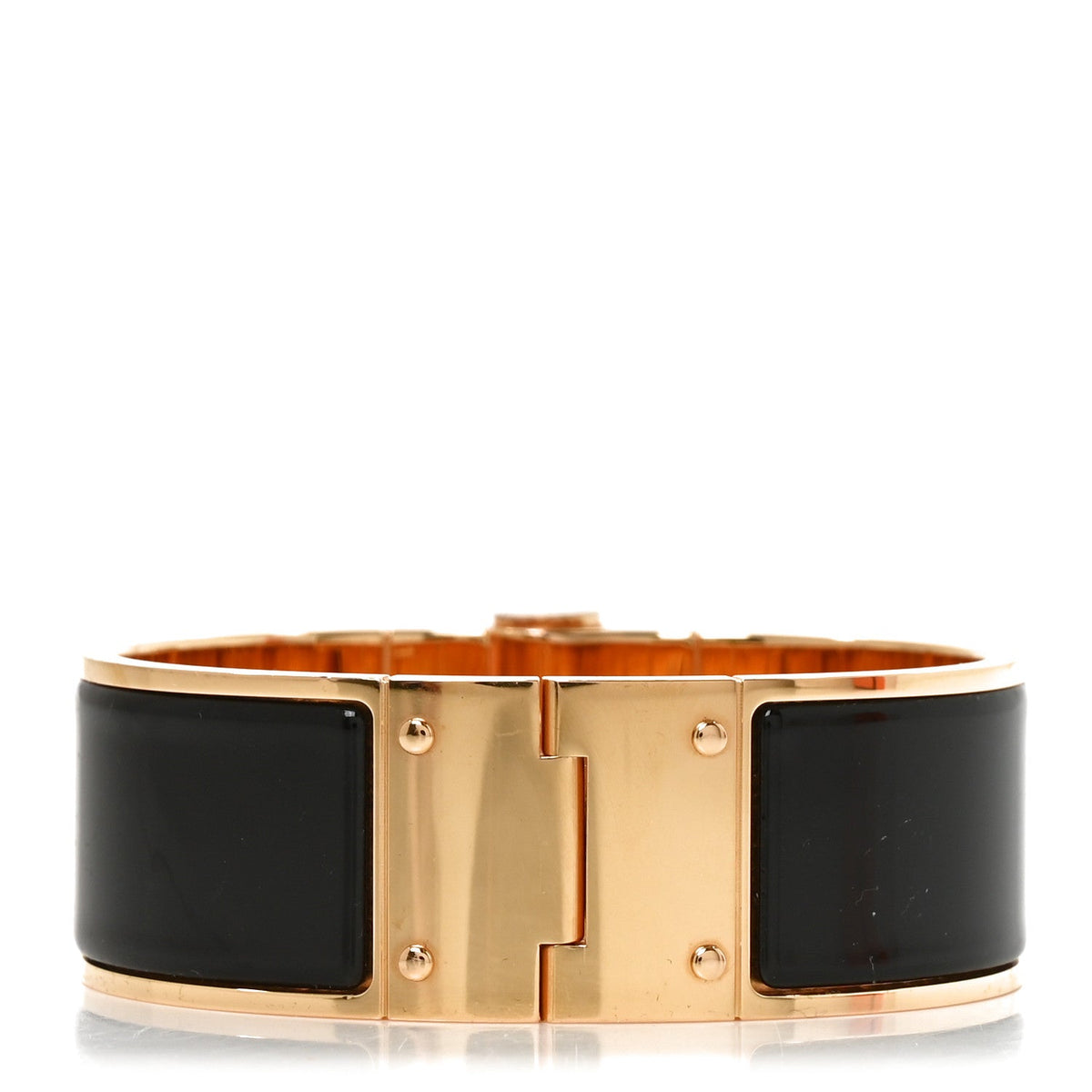 Enamel Charniere Uni Wide Hinged Bracelet M Black