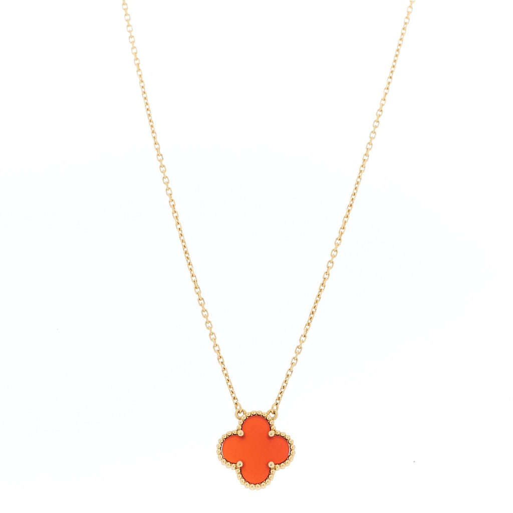 18K Yellow Gold Carnelian Vintage Alhambra Pendant Necklace