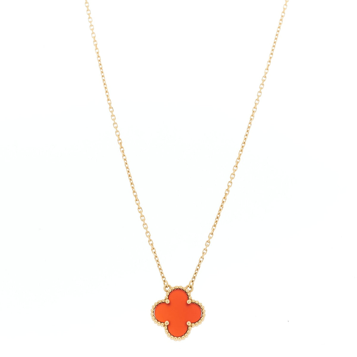 18K Yellow Gold Carnelian Vintage Alhambra Pendant Necklace