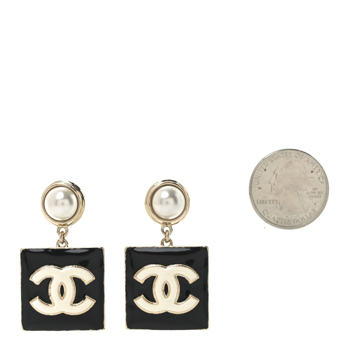 Metal Resin Pearl CC Drop Earrings Gold Black White