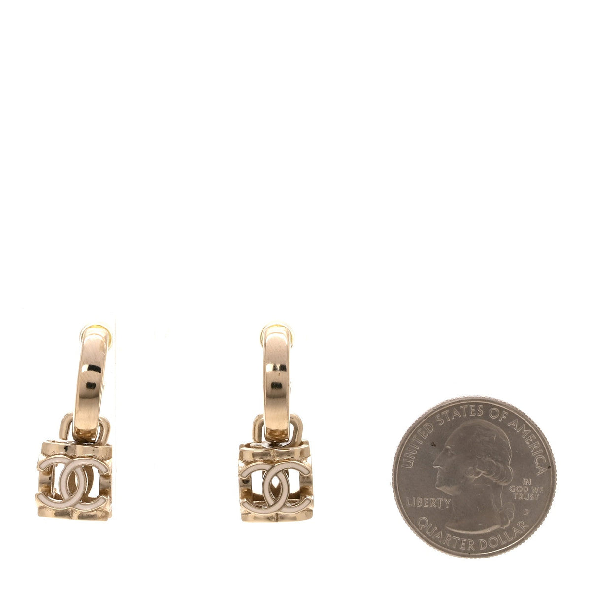 Enamel CC Cube Drop Earrings Gold White