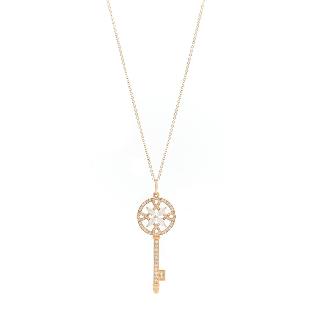 18K Rose Gold Diamond Round Victoria Key Pendant Necklace
