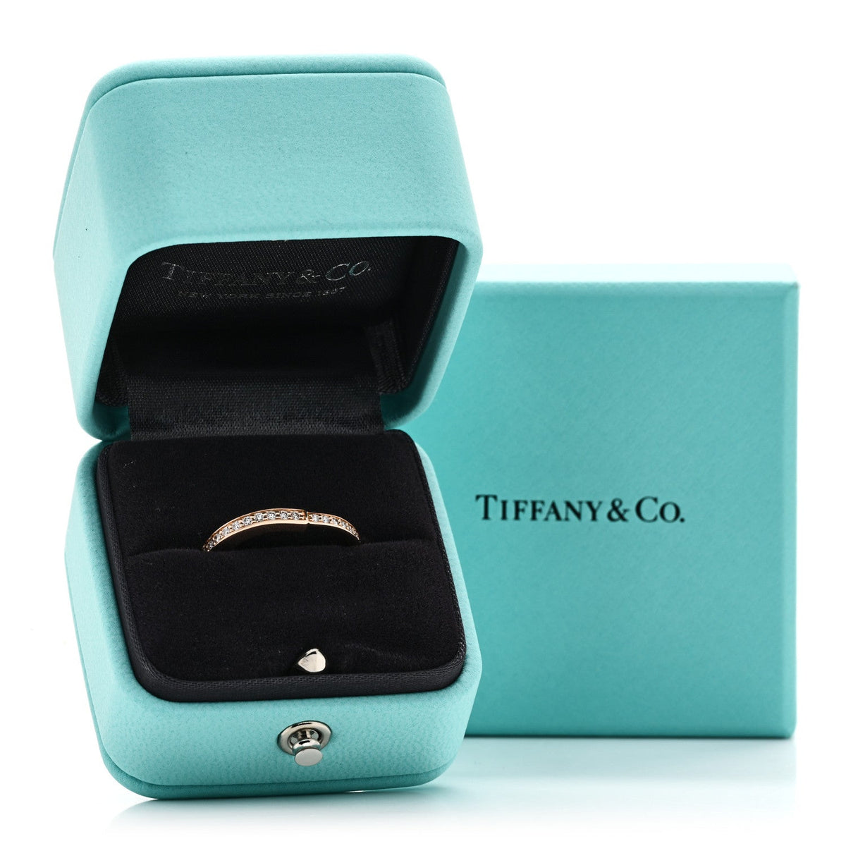 18K Rose Gold Diamond Lock Pave Ring 50 5.5