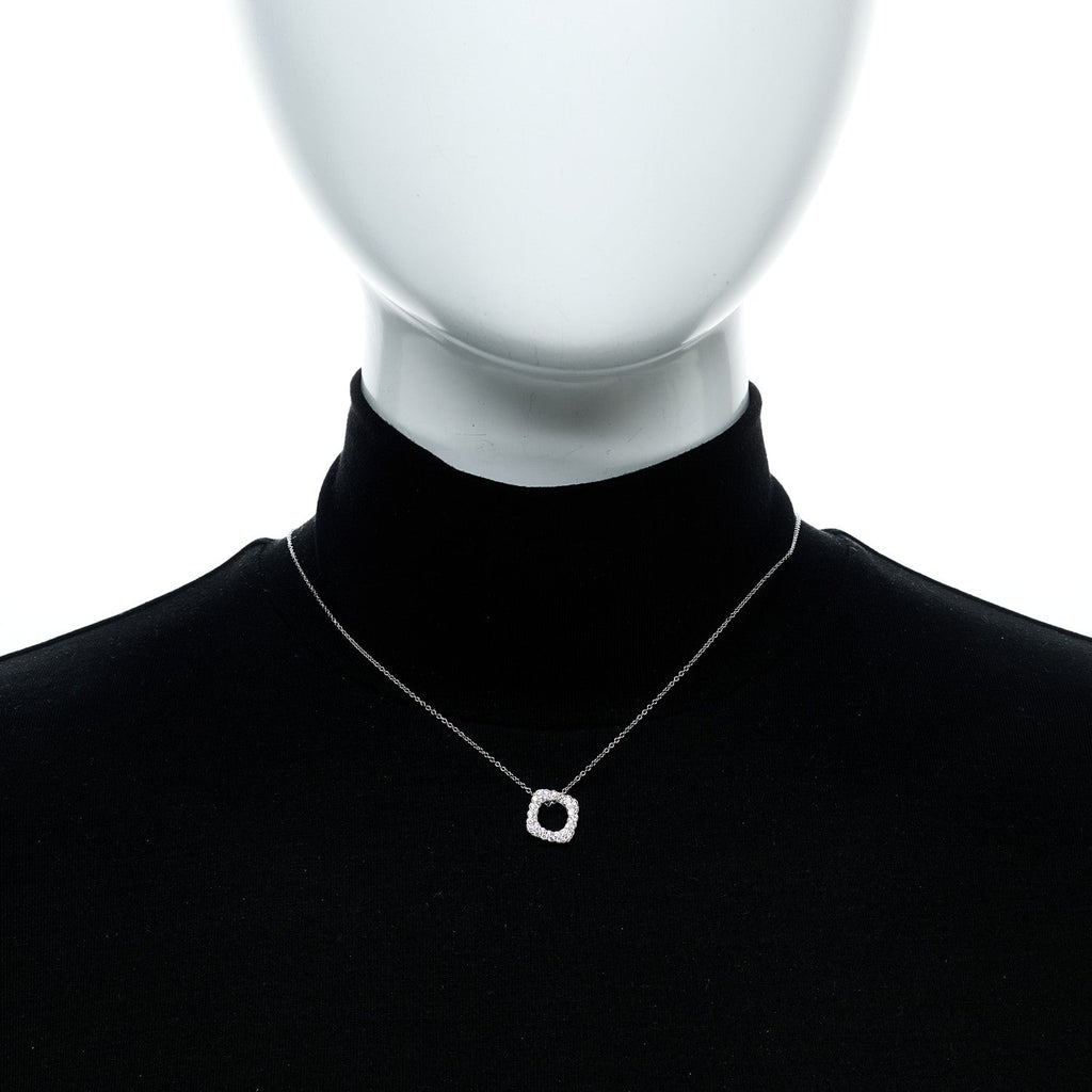 18K White Gold Diamond Cushion Pendant Necklace