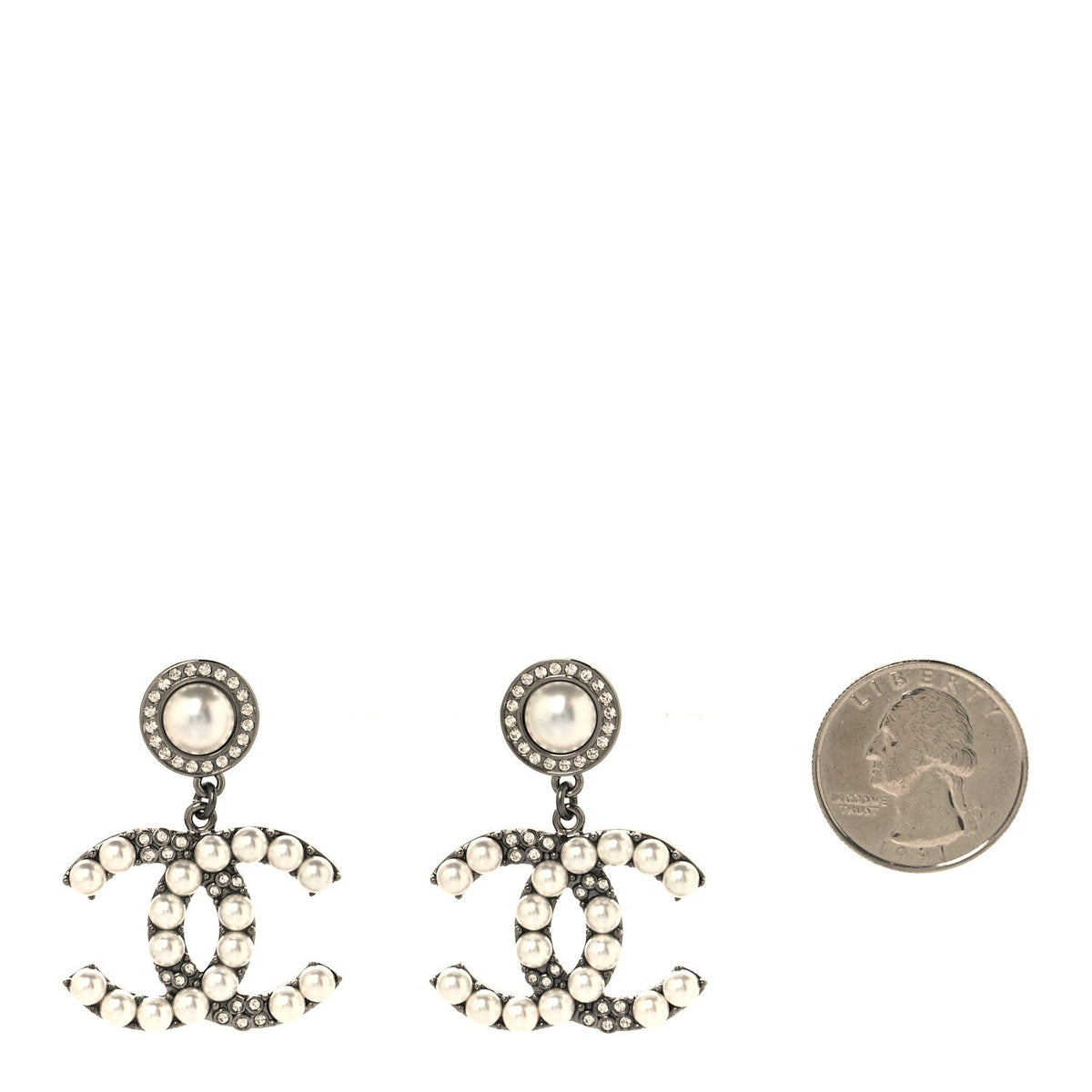Pearl Crystal CC Drop Earrings Silver