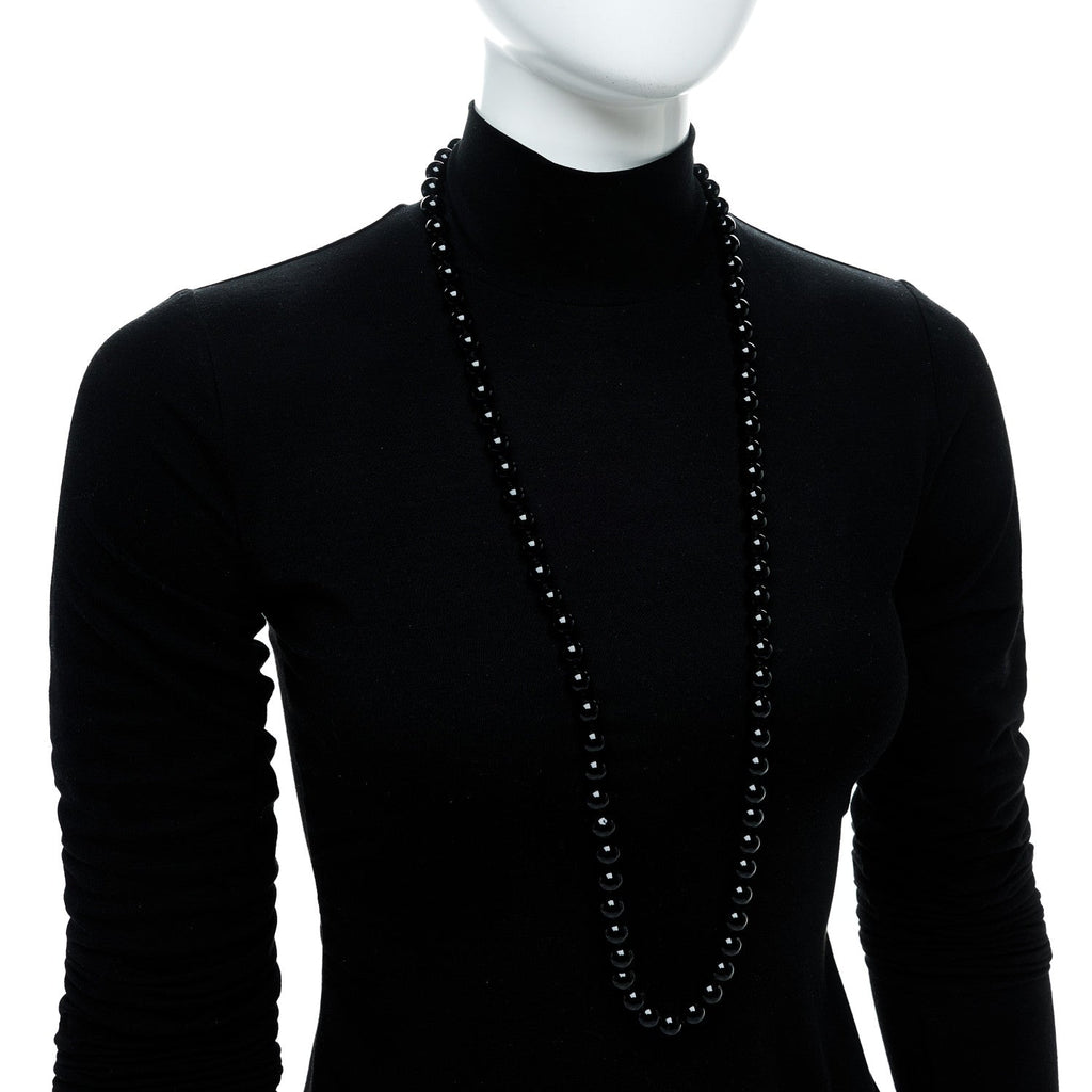 Sterling Silver Black Onyx 10mm Long Bead Necklace
