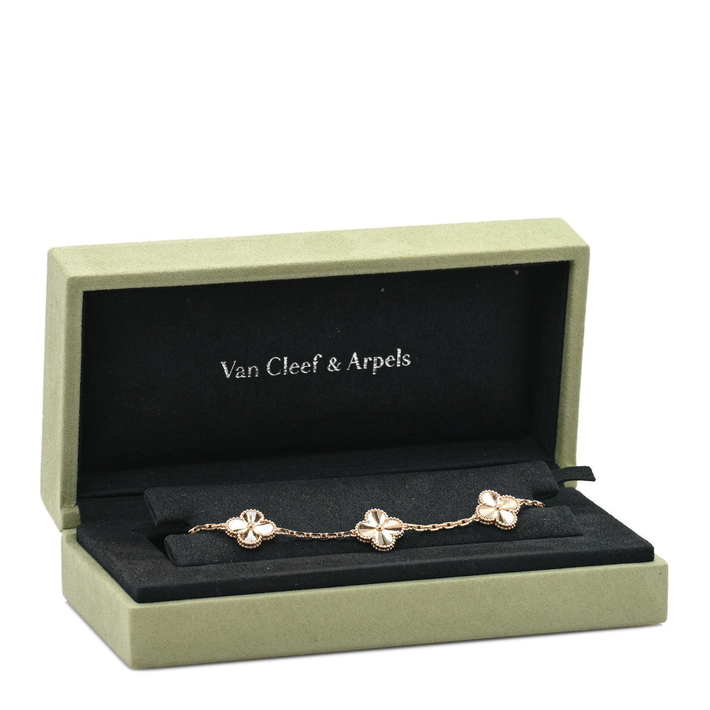 18K Yellow Gold 5 Motifs Guilloche Vintage Alhambra Bracelet