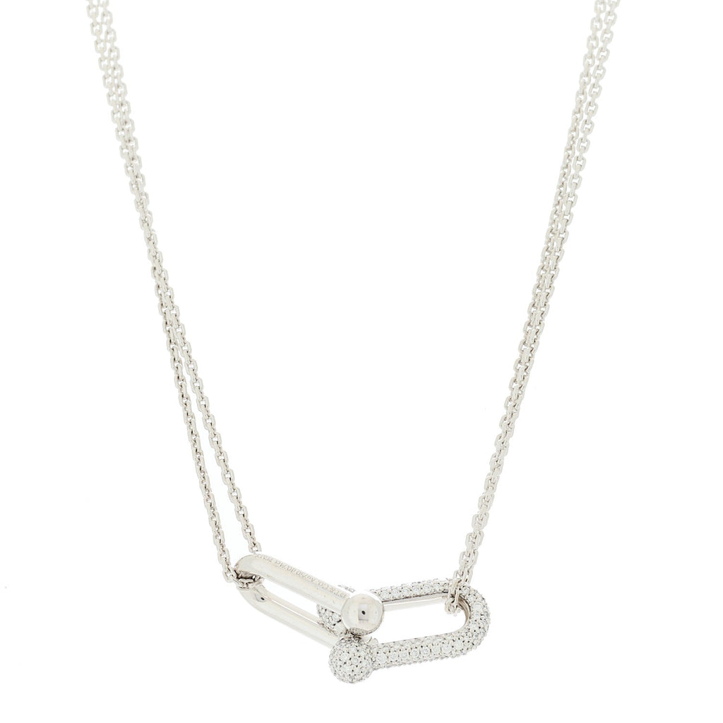 18K White Gold Diamond HardWear Large Double Link Pave Pendant Necklace