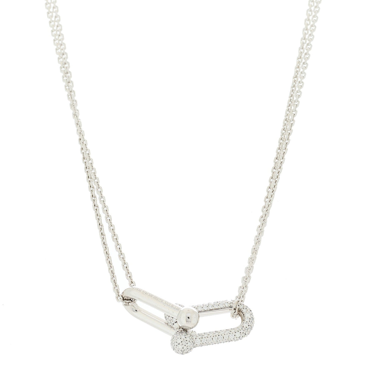 18K White Gold Diamond HardWear Large Double Link Pave Pendant Necklace