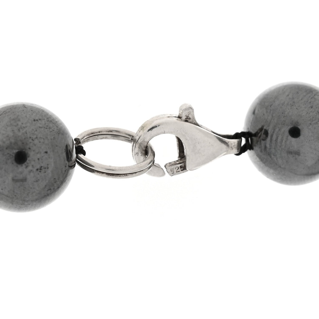 Sterling Silver Hematite Hammered Bead Station Necklace